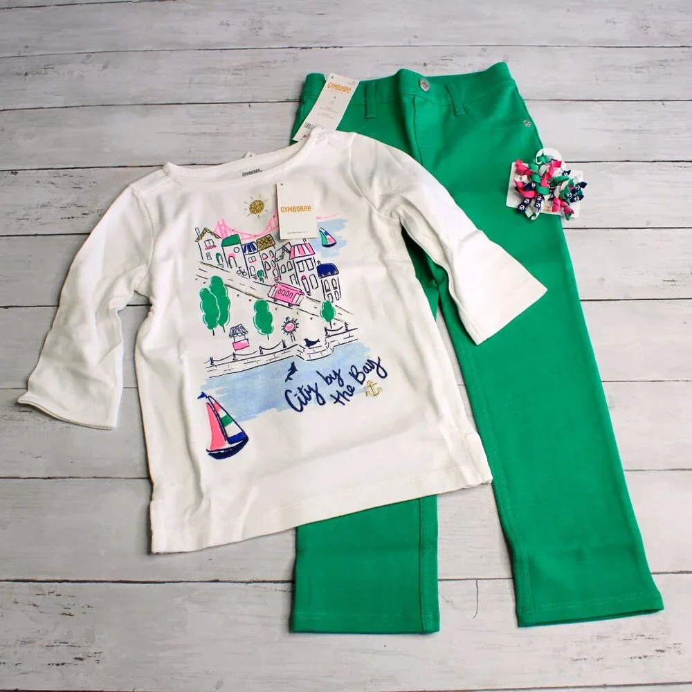 Gymboree Vintage Girl's Top Pants Hair Curly Clips Size 4 Nautical Sailor